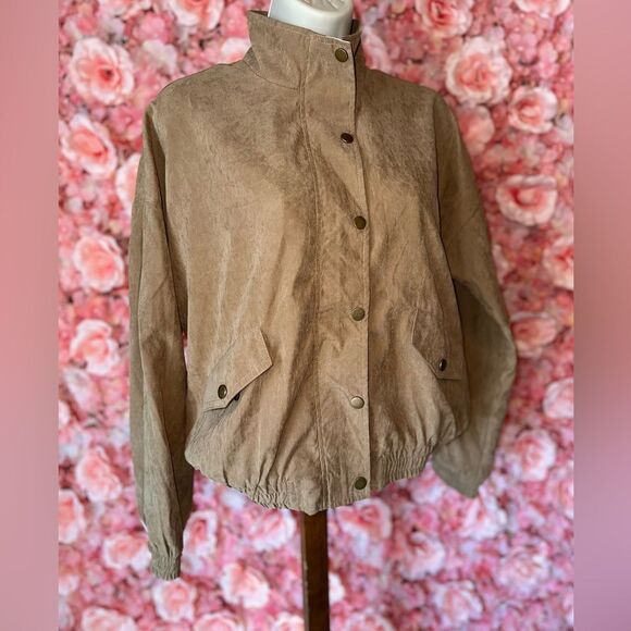 Pink Lily (Small) Brown Zip Up//Button Up Scrunched Cropped Jacket - Picture 1 of 8